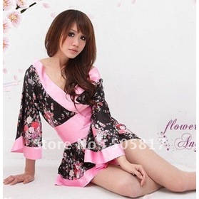 Free shipping Sexy lingerie floral kimono robe bathrobe Japanese costume nightwear on shoulder long sleeve H8097