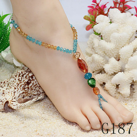 Colorful mixed color Crystal+glass Foot Bracelet Chain jewelry bead anklets barefoot sandals 30pcs/lot free shipping 7