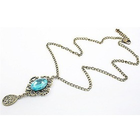 Hot Sale New Hollow Out Artificial Sapphire Water-drop Sweater Chain Necklace NL-0014