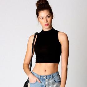 1PC New Women High Neck Midriff Baring Club Party Sleeveless T-Shirt Blouse Tops Free shipping & wholesale