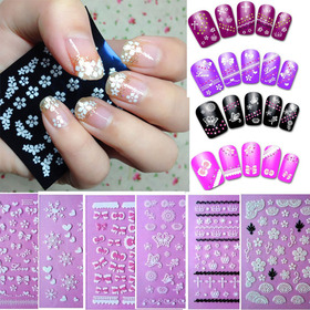 2014 Excellent 6 Designs Flowers Bow Lace Butterfly Snow Nail Art 3D Stickers Beauty Nail Salon Cool