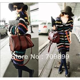 Women's Stripes Warm Cardigan Long Plush Tops Coat Jackets Sweater Overcoats Outwear Fall e0867