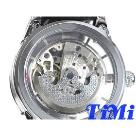 2012 wholesale Mens Fashion Transparent Silver Design Automatic Wrist Watch Black Leather