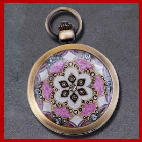 fashion watch pink flower Design Notch Crystals Style Pocket Watch