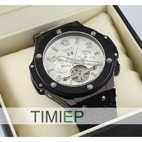 2013 New Mechanical Analog Stainless Skeleton Mens Sport Wrist Watch Rubber Band
