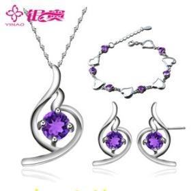 Wholesale 100%  pure silver necklace stud earring bracelet soft ladies jewelry set