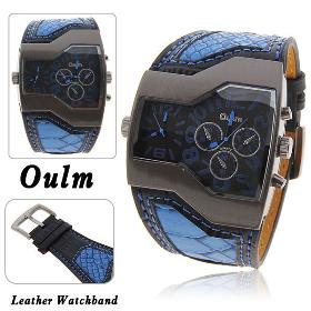 Wholesale Oulm Multi-Function Dual Movt Leather Wrist Watch with Quartz Dial for Men (Blue).Free shipping.