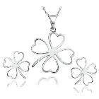 Wholesale 100% Genuine 925 Sterling silver four leaf grass set stud earring necklace jewelry set