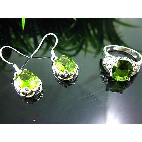 Free Shipping silver plated(Special protection layer) fashion jewelry set.peridot stone jewelry set.