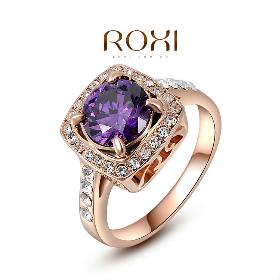 ROXI julegave Classic Ægte østrigsk krystaller Sample Salg Rose Forgyldt Purple Stone Ring Smykker Party OFF