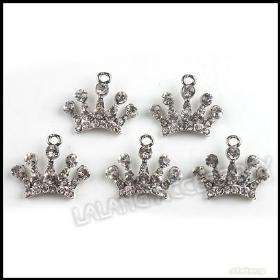 30pcs White Rhinestone Crown Charms Rhodium Plated Zinc Alloy Pendants Accessories Jewelry Findings 22*26*5mm 140670