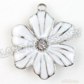 Style!!!24pcs/lot Alloy White Rhinestone Flower Antique Silver Plated Charms Pendant Fit Jewelry Making 34x31x5mm 142596