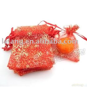 Free EMS 1200x Red with Gold Snowflake and Spot Organza Pouch Gift Drawstring Bags Fit Packing 7*9cm 120320