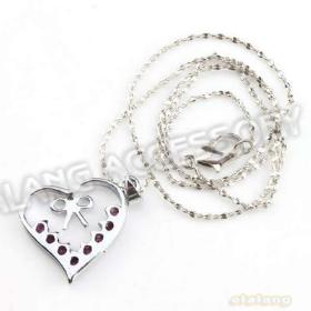 Wholesale 9pcs/lot Alloy Heart Rhinestone Charms Dangle Rhodium Plated Pendant&Necklace Chain 143405