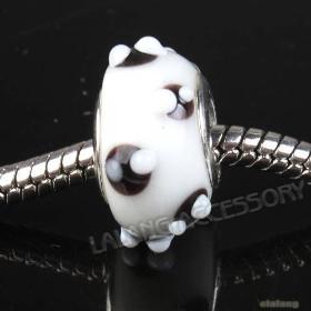 New Style 30pcs/lot Big Hole Charms Lampwork Glass White with Black Spot Bead Jewelry Fit European Bracelet 13*13*8mm 151756