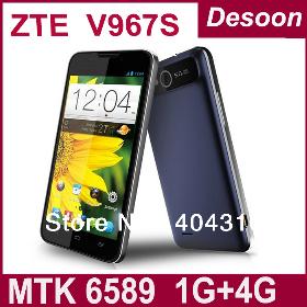 Ruská ZTE V967s Telefon MTK6589 Quad Core 5 palcový IPS 960x540 1G 4G 5MP Android 4.2 Bluetooth Dual Sim karty GPS Doprava zdarma