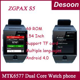 Free shipping ZGPAX S5 Android 4.0 Smart Watch Phone 1.54 Inch Capacitive Screen 2.0MP Camera WIFI GPS Bluetooth/Amy