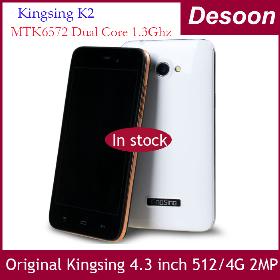  phone Kingsing K2 Dual Core MTK6572W 1.3Ghz 4.3'' 4G ROM Android 4.2 Dual Sim card 3G WCDMA GPS /Linda