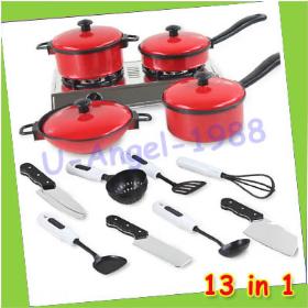 Free shipping 13 Set Kids Child Children Pretend Play Education Learn Kitchen Tool Accessories Cookware Pot Pan Toy