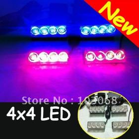 2012 New 4x4 LED Flash awaryjne Strobe Light Bar 1W ( R + B ) Free Shipping