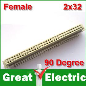 5pcs/Lot Right Angle DIN41612 264 Female DIP Two Row Each 32 Pin 2.54MM Pitch European Socket Free Shipping #41018