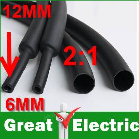 20meters/Lot 12mm Black 600V Heat Shrinkable Tube Shrinking Tubing Insulating Free Shipping #RS018