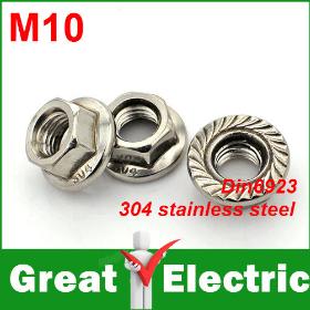 10pcs/lot DIN6923 M10 Stainless Steel Hex Flange Nuts serated Free Shipping #LM046