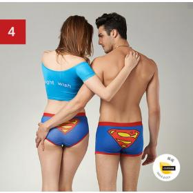 (1 set = 2pcs) Superman Design Cotton Lovers Underwear & Ladies' underwear + Men's Boxers
