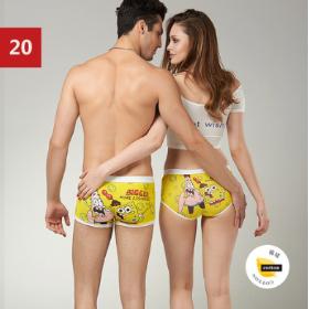 (1 set = 2pcs ) Cotton Cartoon Seamless Lovers Underwear Set ~ Ladies' underwear + Men's Boxer Shorts