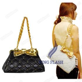 2012 Lady's Bag Fashion Gold Bow Design Handbag PU Leather Shoulder Bag Wholesale And Retail Free shipping 5676