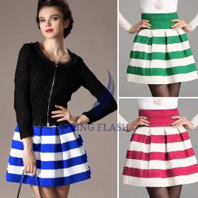 4pcs/lot 2014 New Fashion Women Stripe High Waist Mini Skirt Splicing Color Stitching Texture Short Skirt Bubble skirt 19724