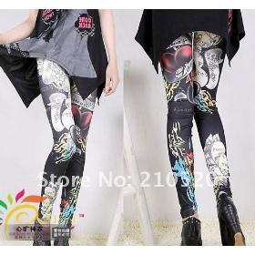 On Sale Fashion Women Sexy Love Cartoon Graffiti Style Stretchy Leggings Pants Free shipping to Ru Autumn & winter