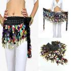 2 Row Belly Dance Costume Coin Chiffon Colorful Sequins Hip Scarf Skirt Wrap For Dancing Wholesale