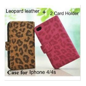 wholesale Leopard pattern leather case for Iphone 4g 4s wallet pouch with card holder for iphone4s 25pcs/lot