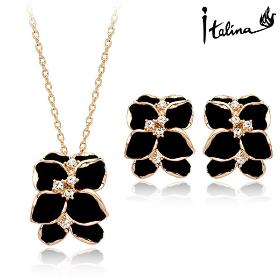 Italina Rigant Elegant Flower 18K Real Gold plated Jewelry Set With Crystal Stellux Top Quality #RG20697black