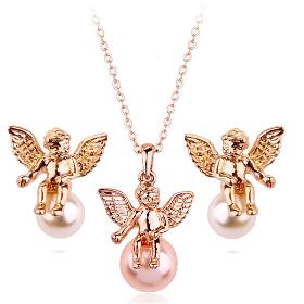 Italina R.A 2014 Valentine's Day gift New Arrival Wings Of Angel Jewelry Set 18KRGP With Simulated Pearl Jewelry #RA007S