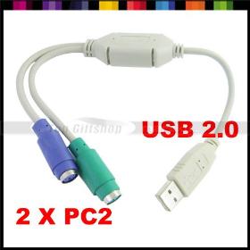 2x pc2 PS / 2 Adapter Converter USB naar PS2 PS / 2 naar USB PS2 Connector Adapter voor Computer Toetsenbord Muis 30cm