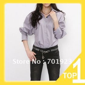 Holiday Sale Free Shipping,New Fashion Women's Long Puff Sleeve 100% Cotton Blouse Ladies' Shirt Y3493