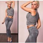 East Knitting B26 Women's Fashion Faux Jeans Look pants Seamless Leggings Grey Free Shipping