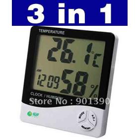 3 in 1 Digital Home Indoor Temperature Humidity Meter, Thermometer, Clock, Calendar,LCD Display ,Free Shipping