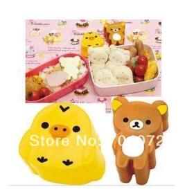 Wholesale-free shipping 1set Relax Bear &Yellow Bird Chick Cookie / Sandwich / Cheese / Ham Cutter / Rice Mold Mould And Stamps