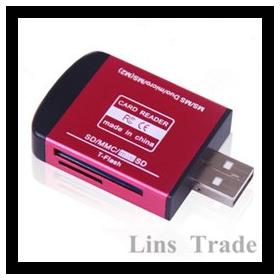 Free shipping New USB 2.0 card reader 4 in 1 aluminum alloy multi card reader for M2 MS SD MMC #8034