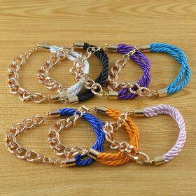 New Fashion jewellery gold plated chain link bracelet half allow half rope candy neon color women girl gift wholesale B745