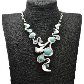 Tibetan Silver Turquoise Stone Pendant Necklace Retro Cocktail Jewellery/Free Shipping N022