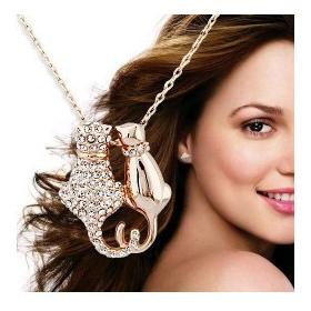 christmas sale 18k white gold plated cute cat austrian crystal necklace pendant wedding jewelry 2595