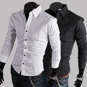 Long - Sleeve nový módní Classic Dot bavlněné příležitostné pánská košile doprava zdarma 2 barvy