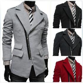 Free shipping 2013 new irregular oblique zipper pocket Lapel men's wool coat