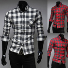 2014 new classic color lattice fashion slim long sleeved casual shirt