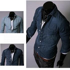 2014 NEW Men's Fit Slim Cowboy Shirts Long Sleeved Cotton Casual denim shirt korean fashion 2 Color, M-XXL MCL037