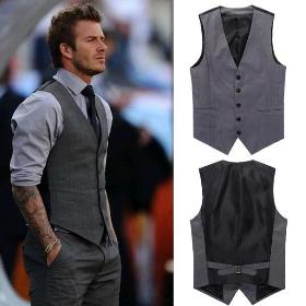 Ingyenes szállítás Beckham mellény Férfi hivatalos öltöny V-nyakú mellény Slim Fit Fashion sötétszürke, fekete M-XXL MWM072